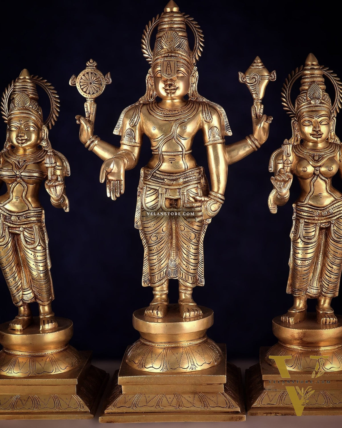 Pure Brass Large Tirupati Balaji Set with Bhudevi and Sridevi Kalyana murthy | 25"
