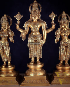 Pure Brass Large Tirupati Balaji Set with Bhudevi and Sridevi Kalyana murthy | 25"