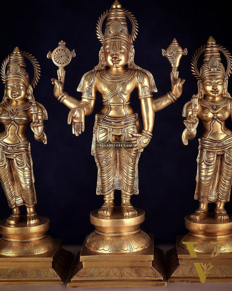 Pure Brass Large Tirupati Balaji Set with Bhudevi and Sridevi Kalyana murthy | 25"
