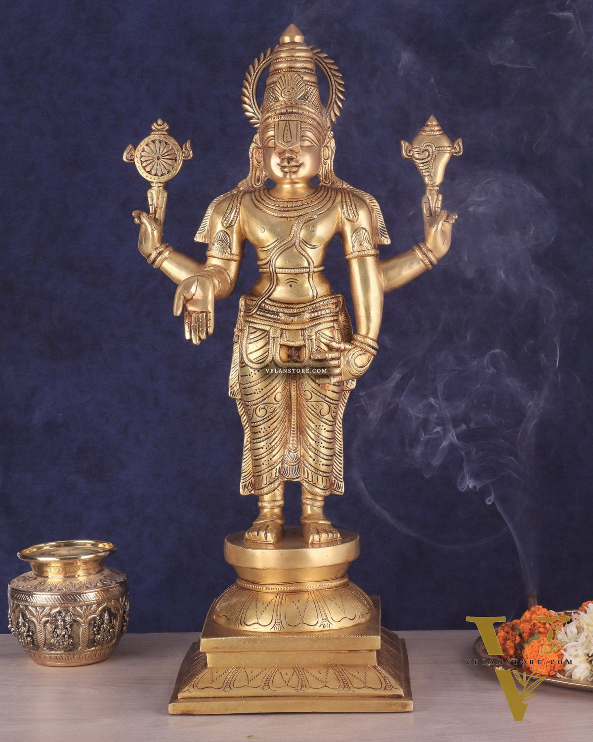 Pure Brass Large Tirupati Balaji Statue | Divine Lord Venkateshwara Idol 25"