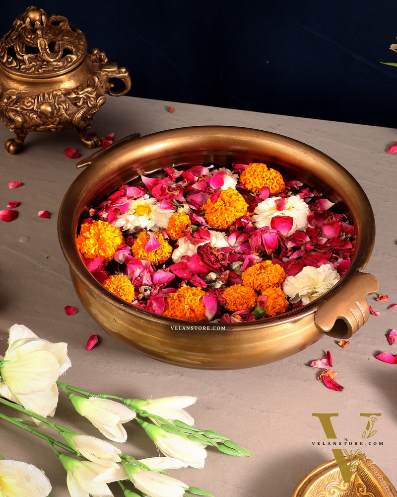 Pure Brass Large Urli Bowl – Antique Finish | 12" Wide