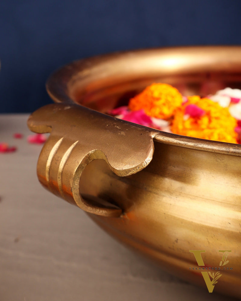 Pure Brass Large Urli Bowl – Antique Finish | 12" Wide