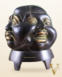 Pure Brass Laughing Buddha Dhoop Burner Showpiece – Antique Black Green Patina 5"