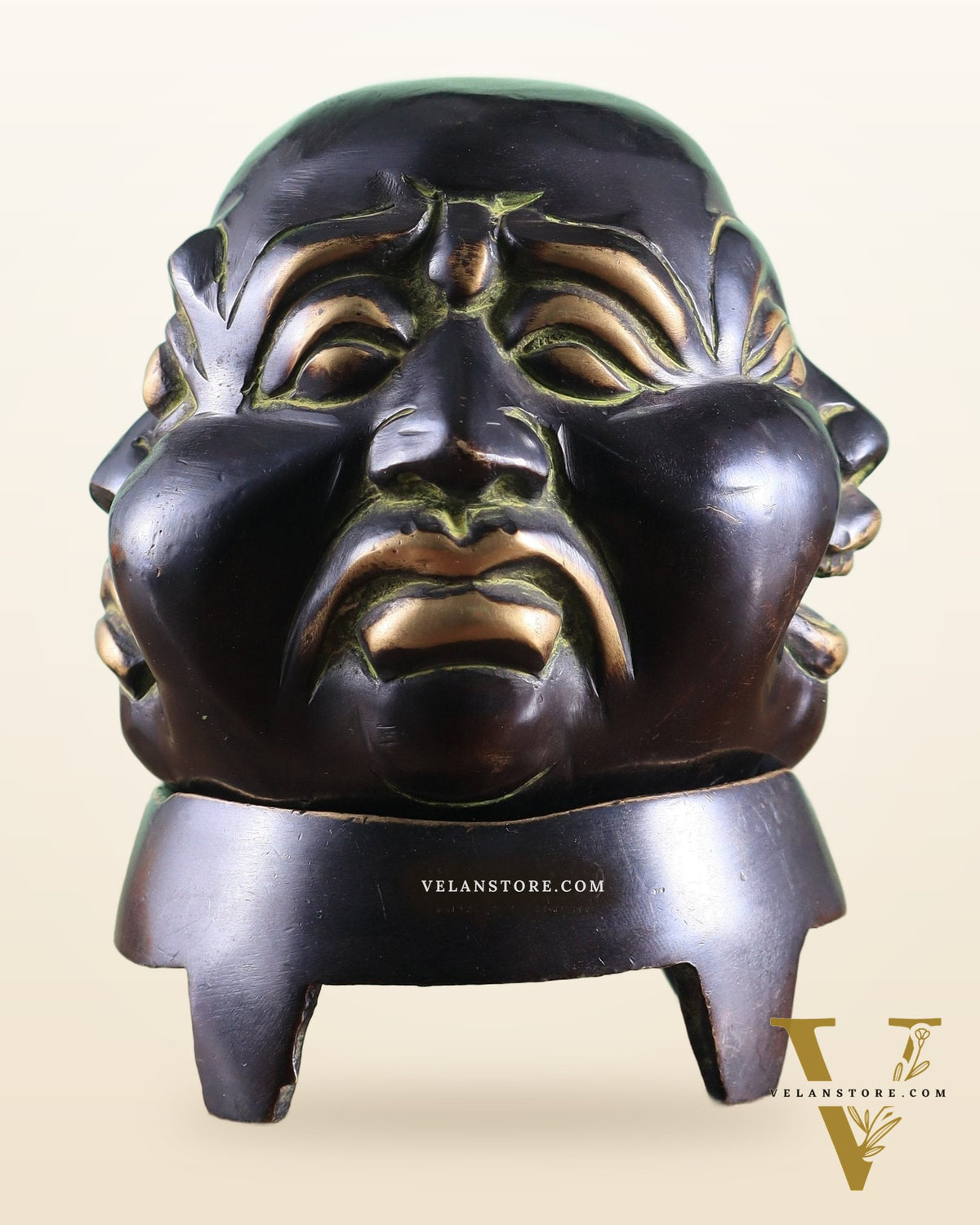 Pure Brass Laughing Buddha Dhoop Burner Showpiece – Antique Black Green Patina 5"