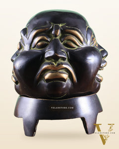 Pure Brass Laughing Buddha Dhoop Burner Showpiece – Antique Black Green Patina 5"