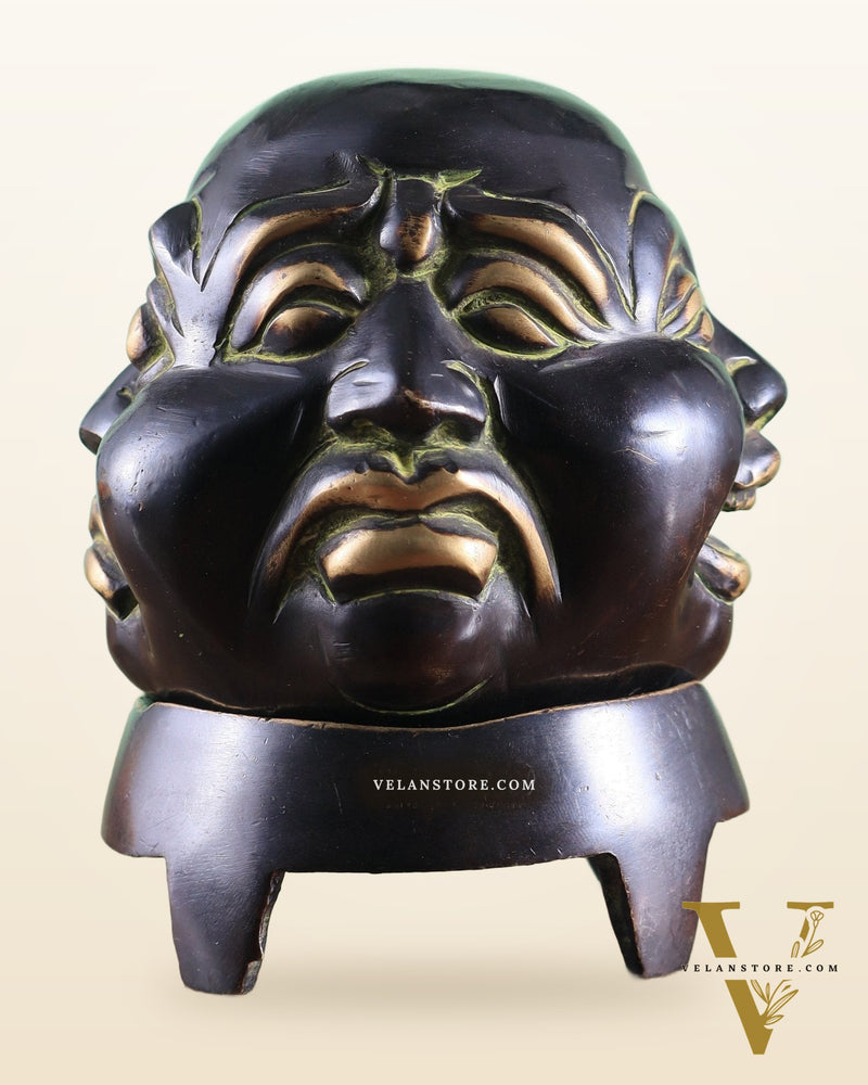 Pure Brass Laughing Buddha Dhoop Burner Showpiece – Antique Black Green Patina 5"