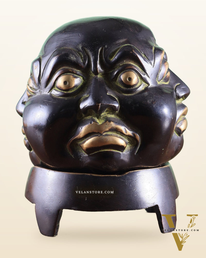 Pure Brass Laughing Buddha Dhoop Burner Showpiece – Antique Black Green Patina 5"