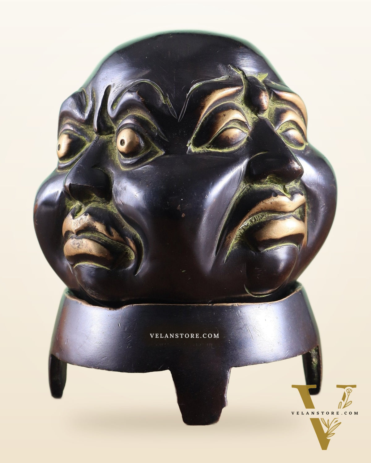 Pure Brass Laughing Buddha Dhoop Burner Showpiece – Antique Black Green Patina 5"