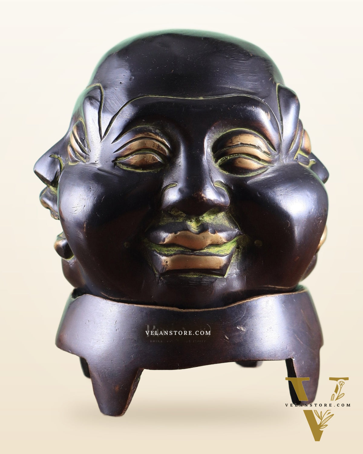 Pure Brass Laughing Buddha Dhoop Burner Showpiece – Antique Black Green Patina 5"