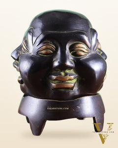 Pure Brass Laughing Buddha Dhoop Burner Showpiece – Antique Black Green Patina 5"