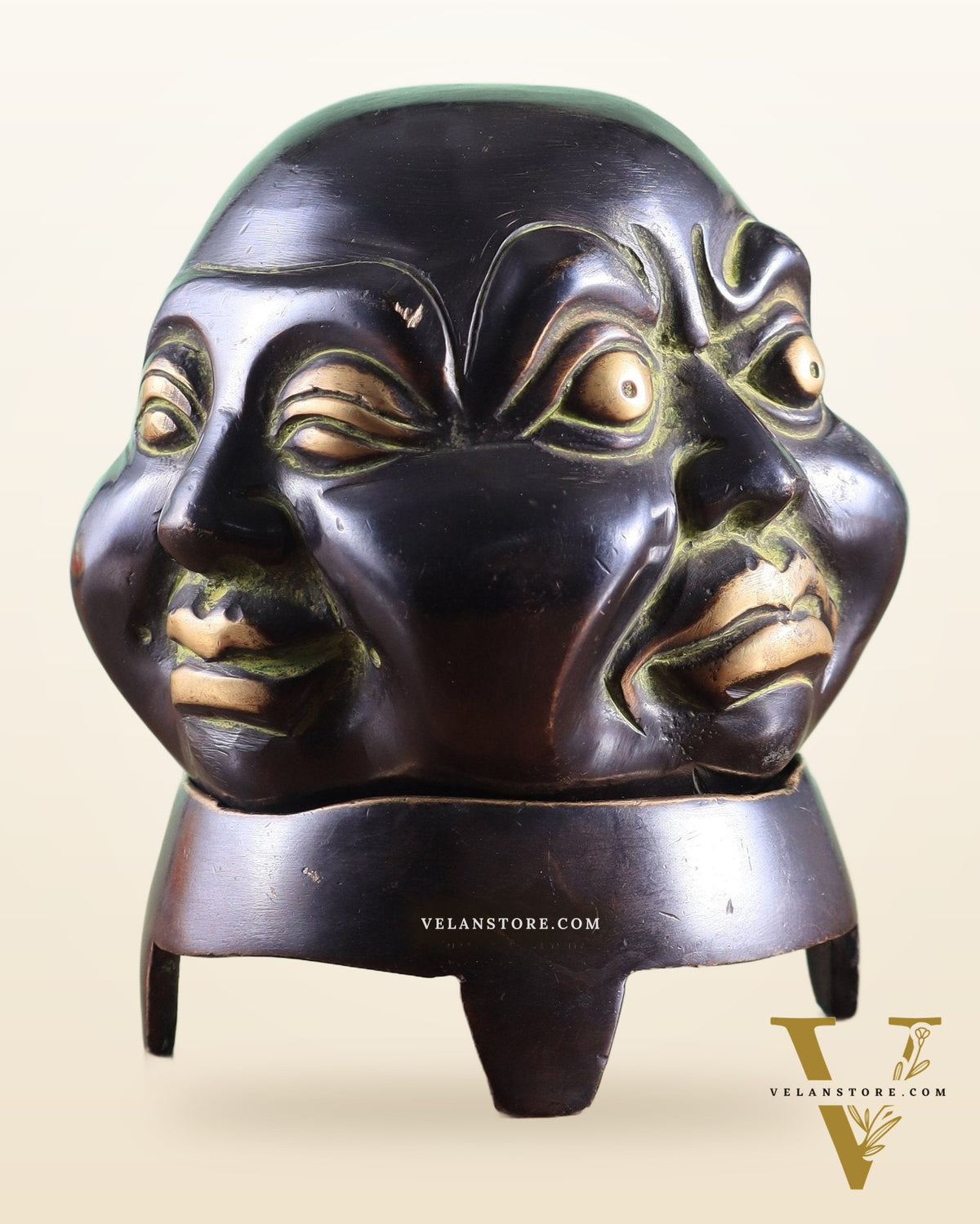 Pure Brass Laughing Buddha Dhoop Burner Showpiece – Antique Black Green Patina 5"