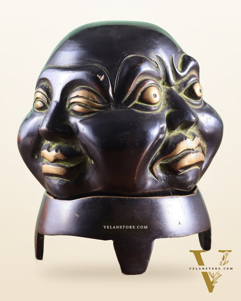 Pure Brass Laughing Buddha Dhoop Burner Showpiece – Antique Black Green Patina 5"