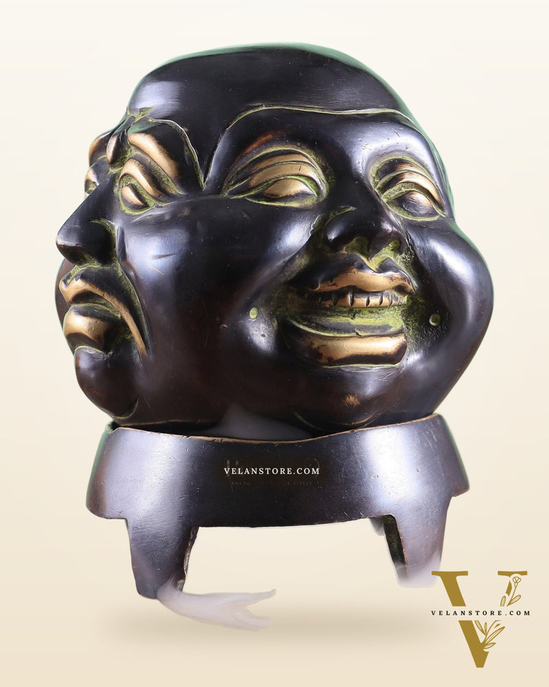 Pure Brass Laughing Buddha Dhoop Burner Showpiece – Antique Black Green Patina 5"