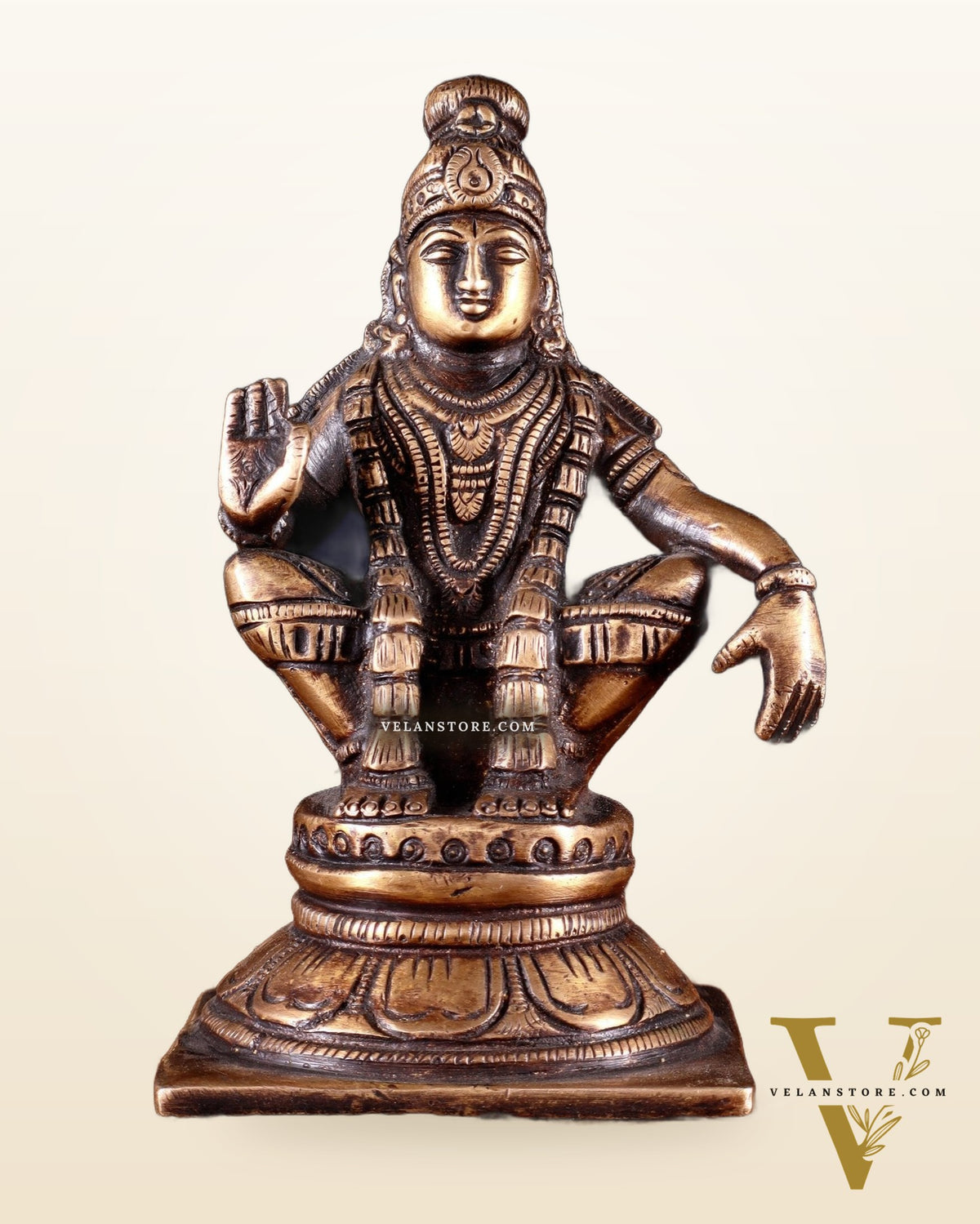 Pure Brass Lord Ayyappan Statue – Burnt Brass Tone 5"