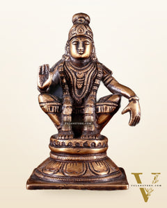 Pure Brass Lord Ayyappan Statue – Burnt Brass Tone 5"