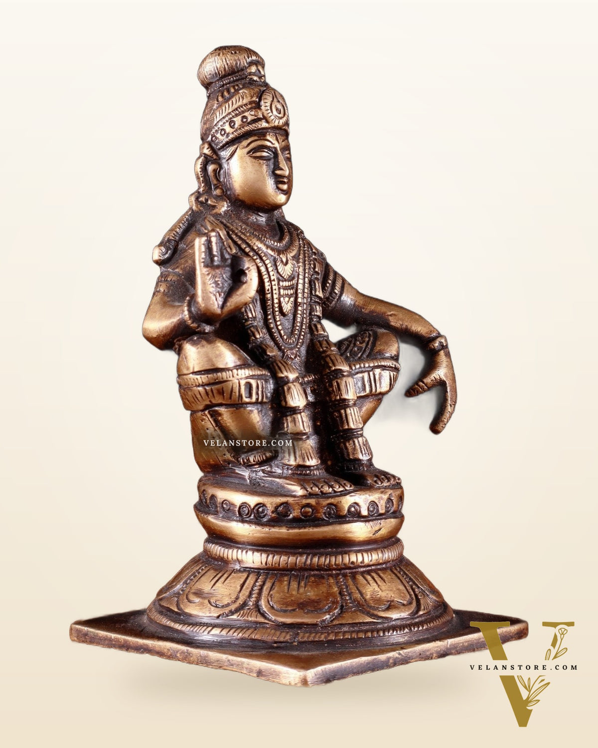 Pure Brass Lord Ayyappan Statue – Burnt Brass Tone 5"