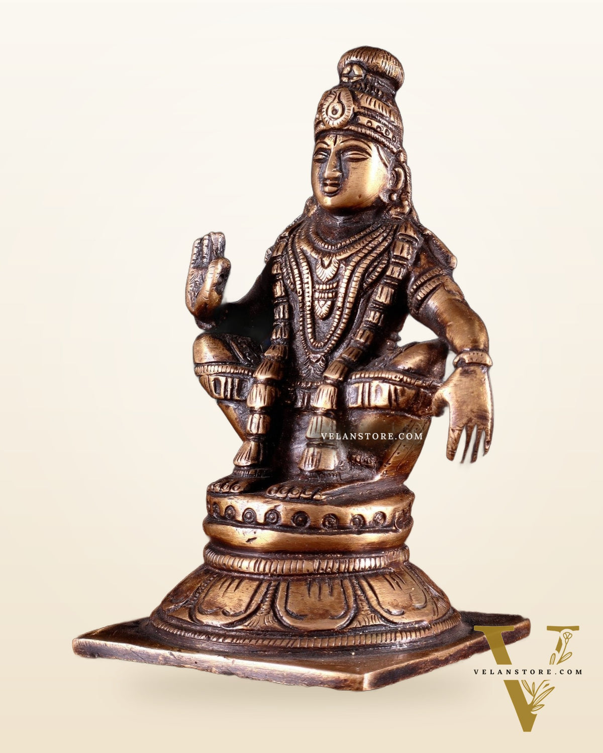 Pure Brass Lord Ayyappan Statue – Burnt Brass Tone 5"