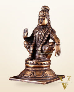 Pure Brass Lord Ayyappan Statue – Burnt Brass Tone 5"