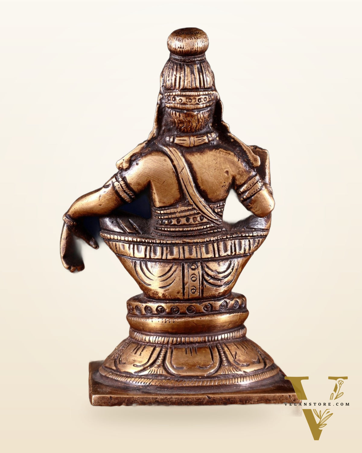 Pure Brass Lord Ayyappan Statue – Burnt Brass Tone 5"