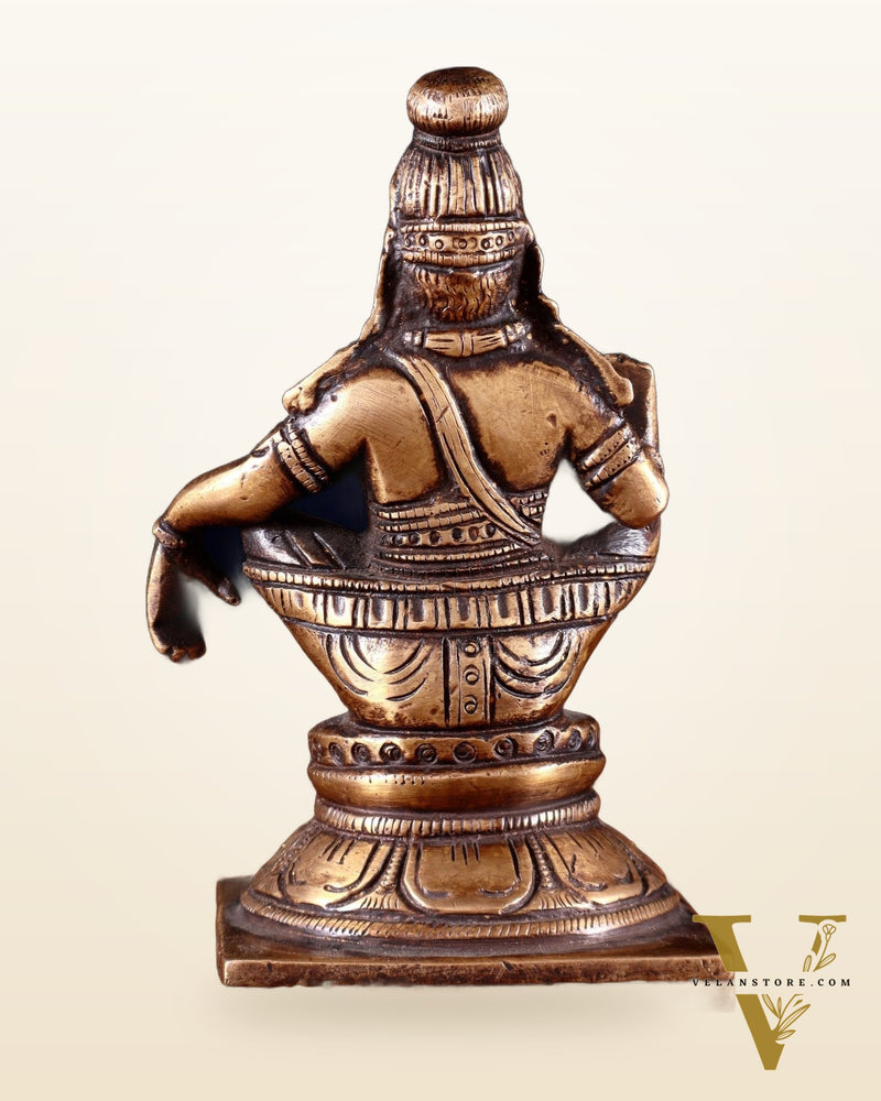 Pure Brass Lord Ayyappan Statue – Burnt Brass Tone 5"