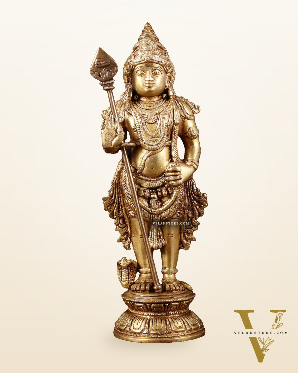 Pure Brass Lord Bala Murugan Kartikeya Statue | 11 Inches