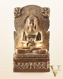 Pure Brass Lord Buddha Statue in Dharmachakra Mudra – 11"
