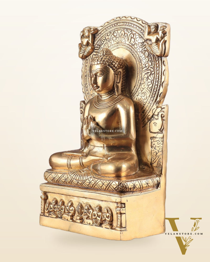 Pure Brass Lord Buddha Statue in Dharmachakra Mudra – 11"