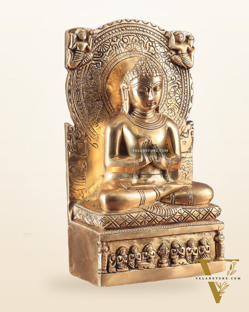 Pure Brass Lord Buddha Statue in Dharmachakra Mudra – 11"
