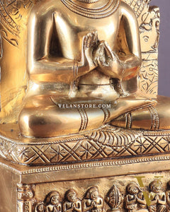 Pure Brass Lord Buddha Statue in Dharmachakra Mudra – 11"