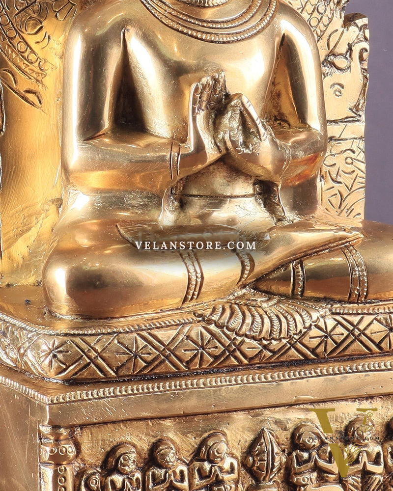 Pure Brass Lord Buddha Statue in Dharmachakra Mudra – 11"