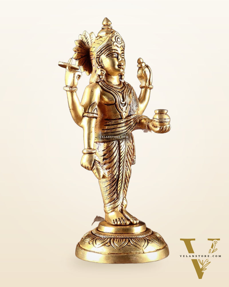 Pure Brass Lord Dhanvantari Statue – 9” Height