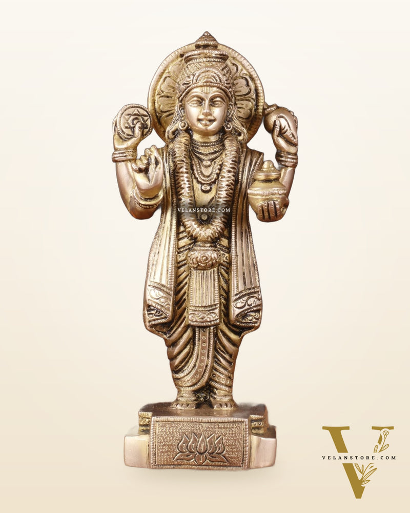 Pure Brass Lord Dhanvantari Statue – Finely Crafted, 9.5 Inch