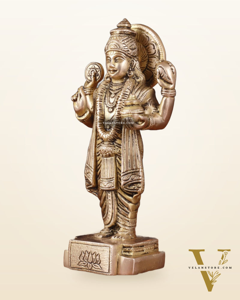 Pure Brass Lord Dhanvantari Statue – Finely Crafted, 9.5 Inch