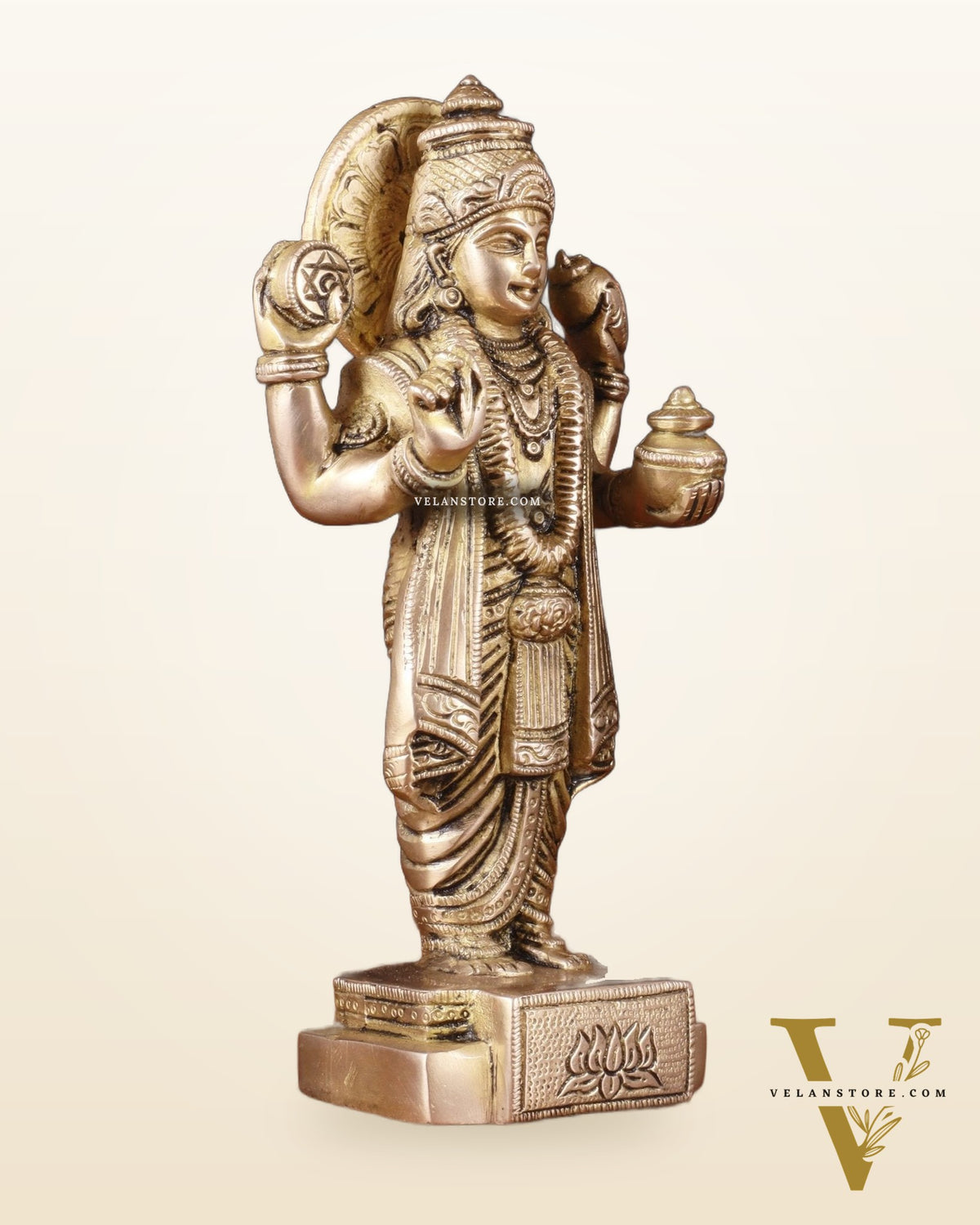 Pure Brass Lord Dhanvantari Statue – Finely Crafted, 9.5 Inch
