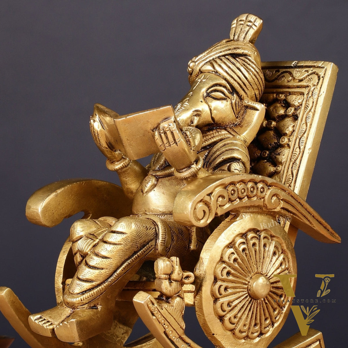 Pure Brass Lord Ganapati Seated on a Swinging Chair Idol Showpiece 6.5"