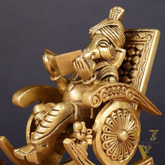 Pure Brass Lord Ganapati Seated on a Swinging Chair Idol Showpiece 6.5"