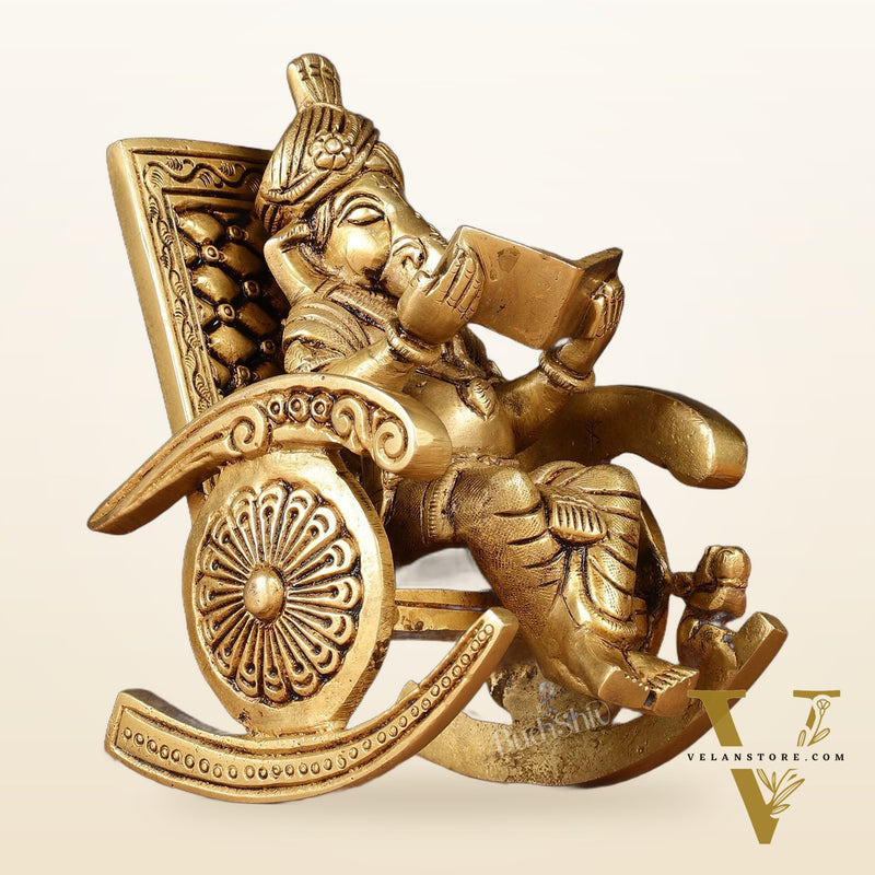 Pure Brass Lord Ganapati Seated on a Swinging Chair Idol Showpiece 6.5"