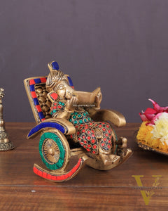 Pure Brass Lord Ganapati Seated on a Swinging Chair Idol Showpiece 6.5" with stonework