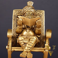 Pure Brass Lord Ganapati Seated on a Swinging Chair Idol Showpiece 6.5"