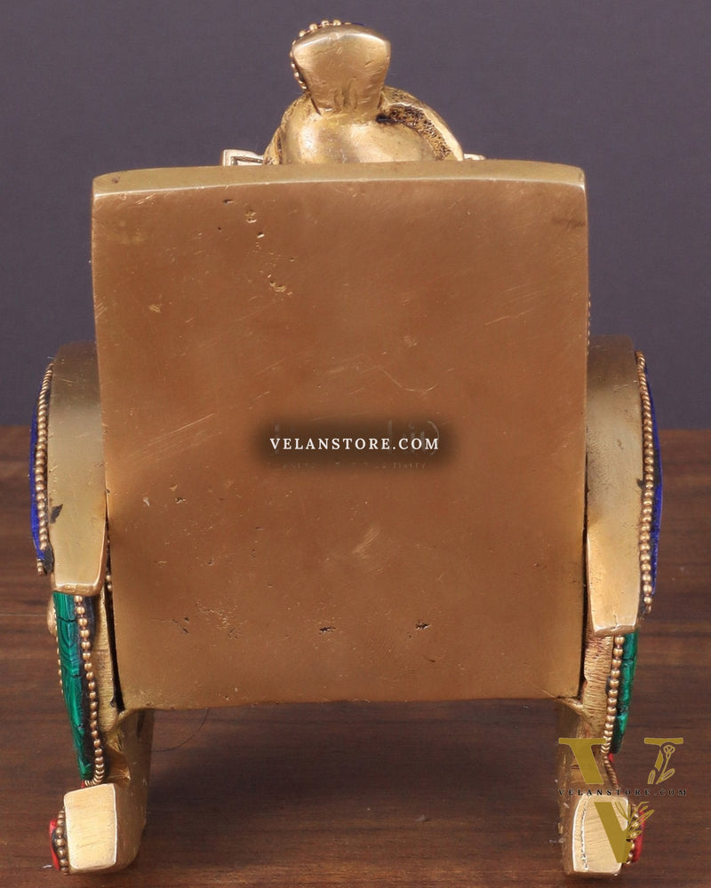 Pure Brass Lord Ganapati Seated on a Swinging Chair Idol Showpiece 6.5" with stonework