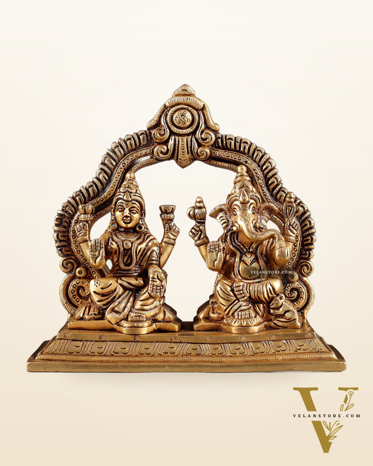 Pure Brass Lord Ganesha and Lakshmi Seated Together Idol - 5.5"