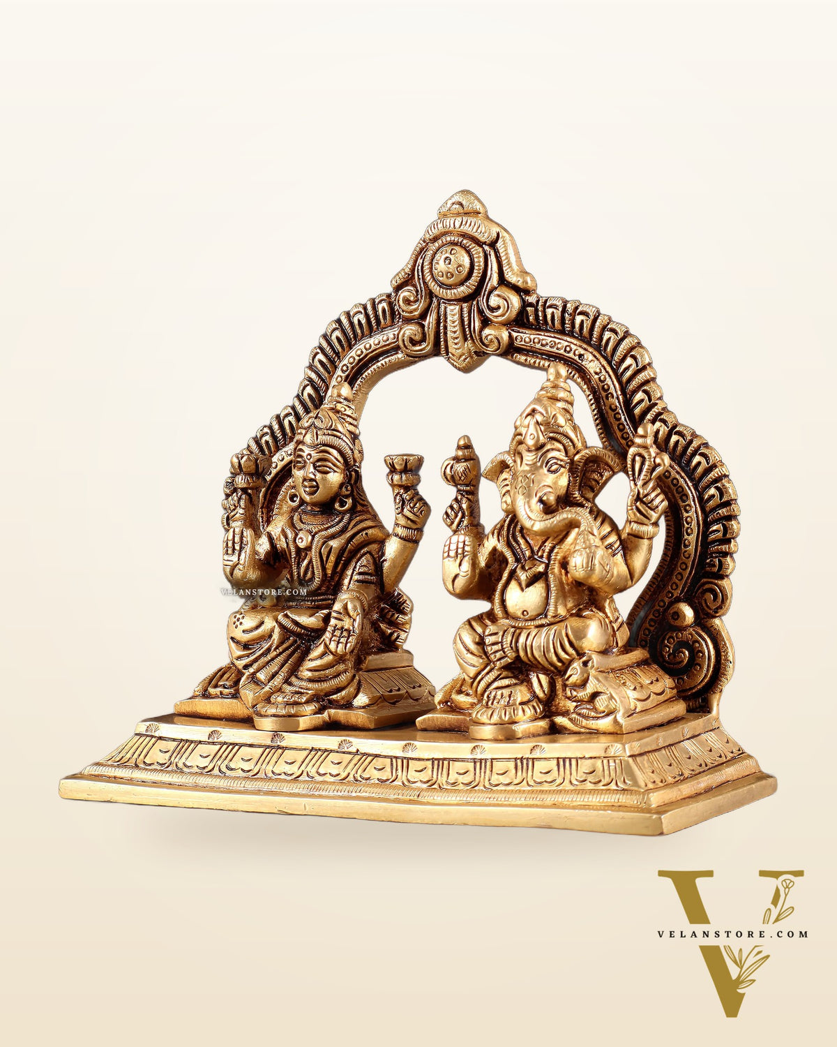 Pure Brass Lord Ganesha and Lakshmi Seated Together Idol - 5.5"