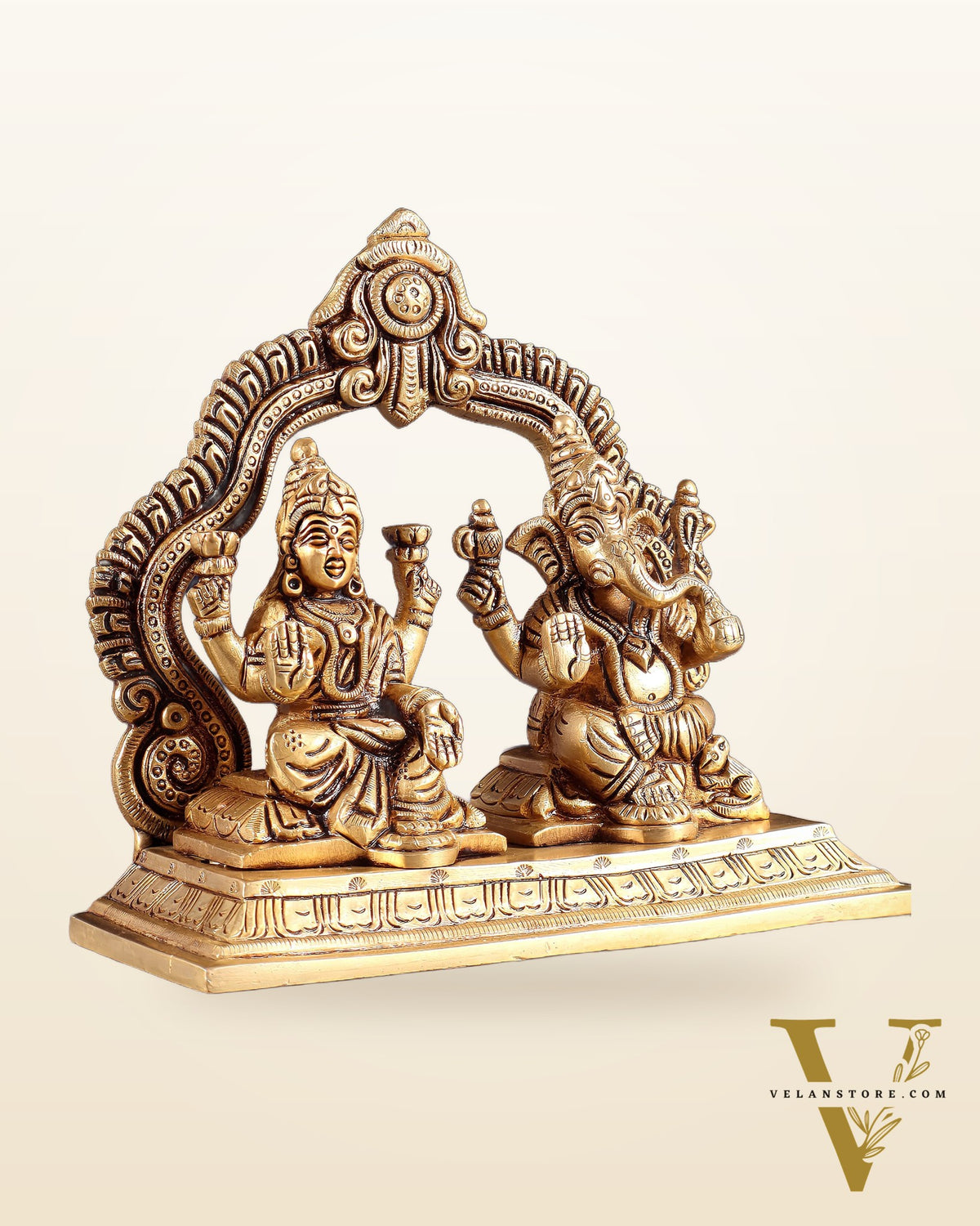 Pure Brass Lord Ganesha and Lakshmi Seated Together Idol - 5.5"
