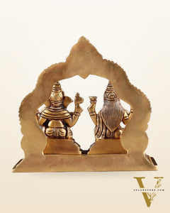Pure Brass Lord Ganesha and Lakshmi Seated Together Idol - 5.5"