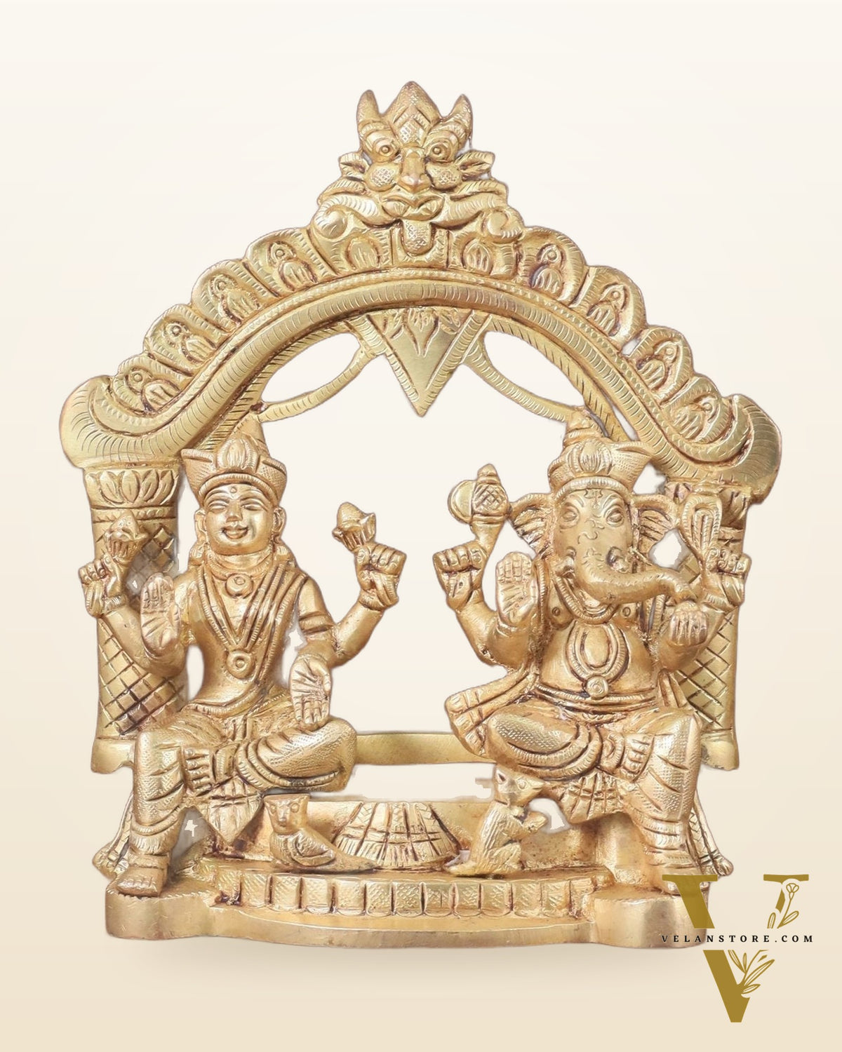 Pure Brass Lord Ganesha and Lakshmi Seated Together Statue - 7"