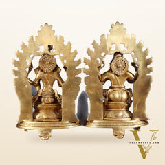 Pure Brass Lord Ganesha & Goddess Lakshmi Idol Pair with Prabhavali | 12 Inch