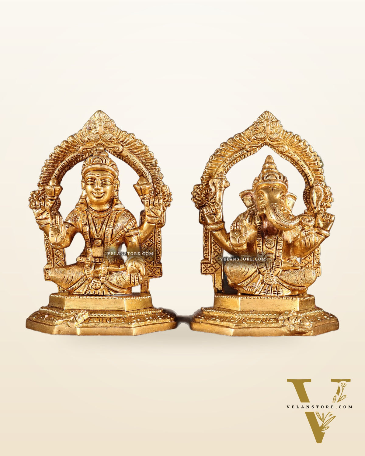 Pure Brass Lord Ganesha & Goddess Lakshmi Idols – Handcrafted Divine Pair 5"