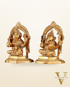 Pure Brass Lord Ganesha & Goddess Lakshmi Idols – Handcrafted Divine Pair 5"