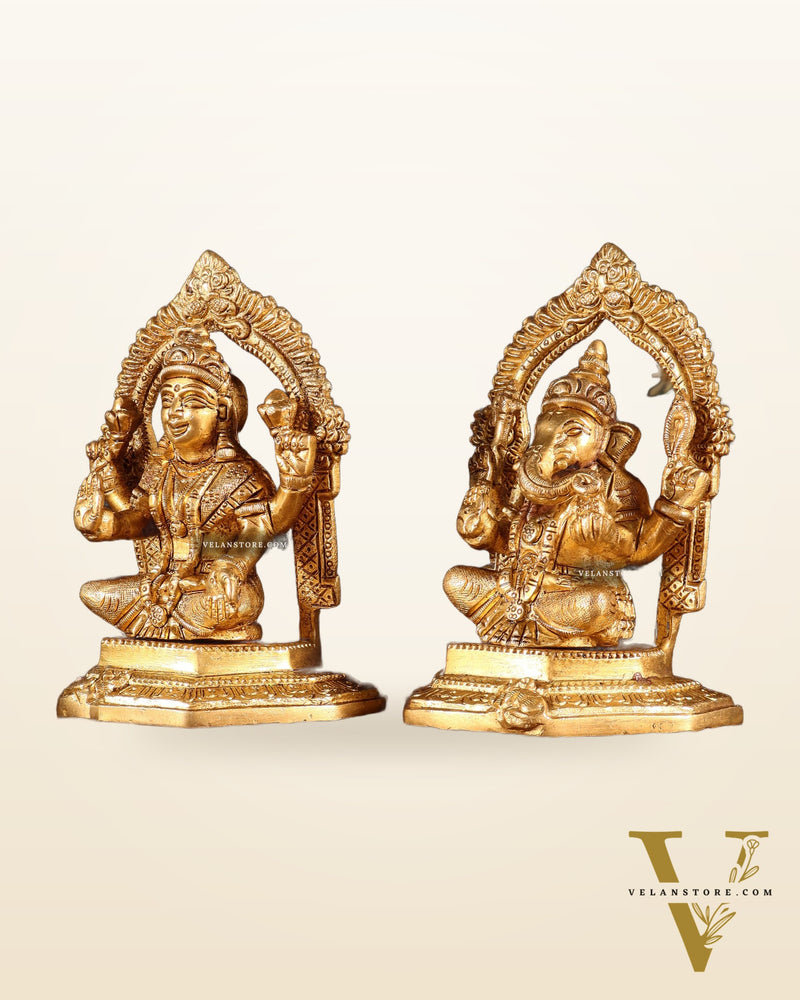 Pure Brass Lord Ganesha & Goddess Lakshmi Idols – Handcrafted Divine Pair 5"