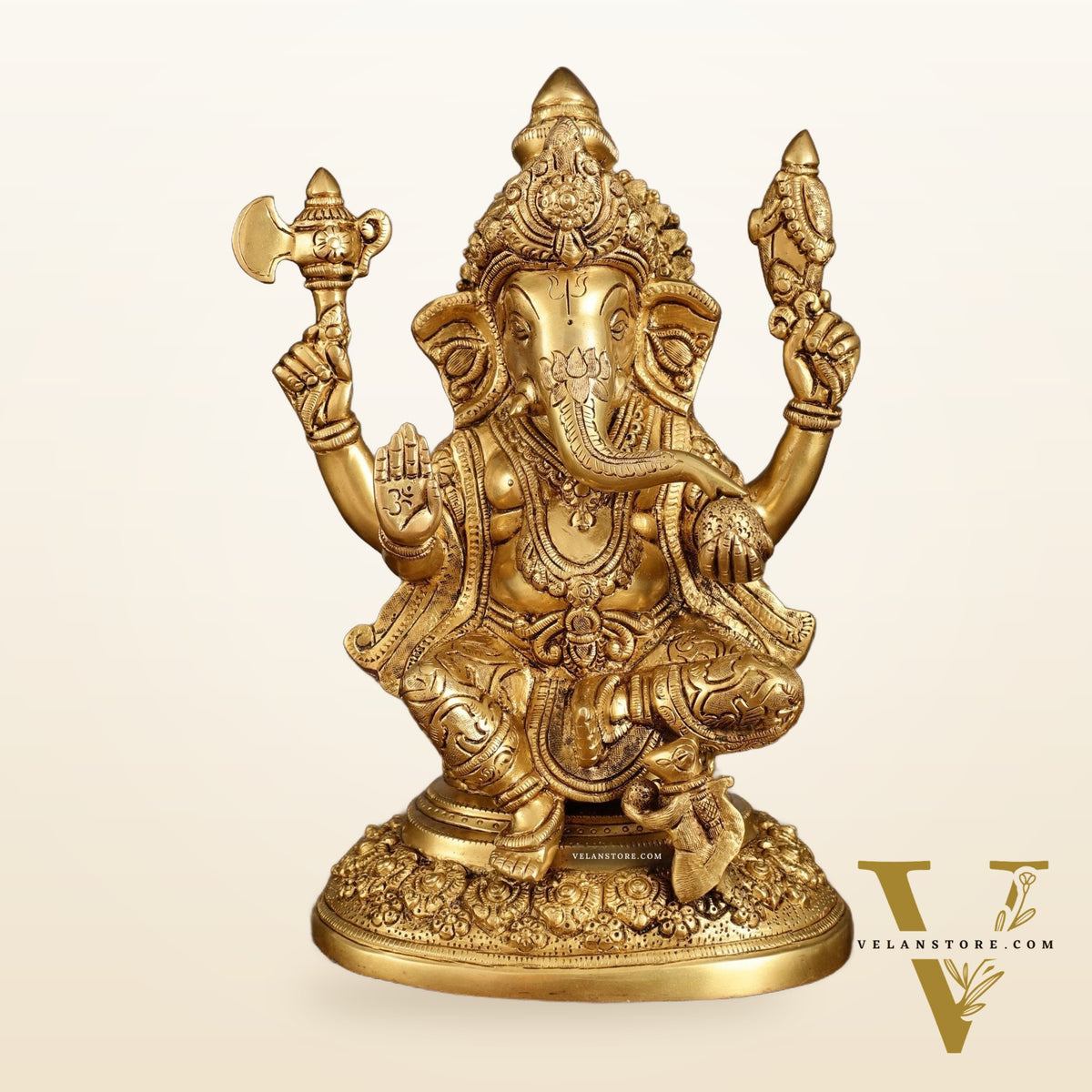 Pure Brass Lord Ganesha Highly Detailed Statue | 12 Inch